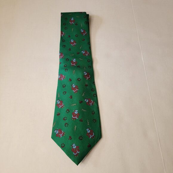 VTG Cambridge Classics Mervyns Christmas Tie Santa Wreath Candle 100% Silk - Picture 2 of 5